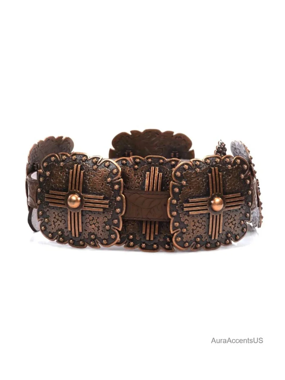 Genuine Leather Floral Embossed Western Belt with Removable Buckle